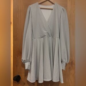 Blackmilk Silver Long Sleeve Dress Metallic Shimmery Fabric Size Medium.